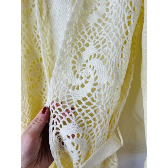 NOS VTG 70s Crochet Knit Wrap Belted Cardigan Sweater Hippy Y2K - Picture 4 of 7